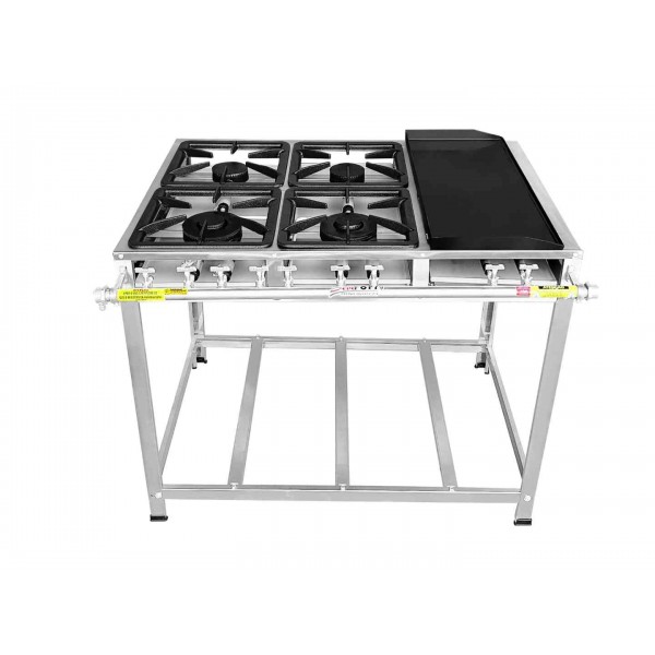 Fogão Industrial Inox 4 Bocas chapa Baixa Pressão Ferro Fundido